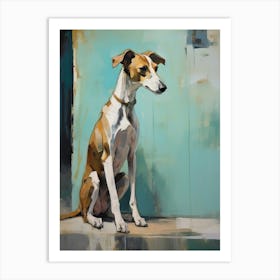 Whippet Dog, Painting In Light Teal And Brown 1 Art Print