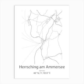 Herrsching Am Ammersee,Germany Minimalist Map Art Print