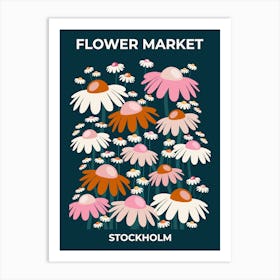 Flower Market Stockholm Navy Blue Art Print