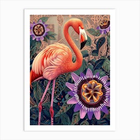 Greater Flamingo And Passionflowers Boho Print 3 Art Print