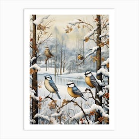 Birds Perching In A Tree Winter 4 Art Print