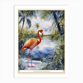 Greater Flamingo Salt Pans And Lagoons Tropical Illustration 4 Poster Art Print