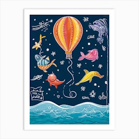 Cartoon Illustration Of A Vibrant Helium Balloon Embellished With Playful Designs Of Children At A Art Print