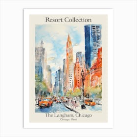 Poster Of The Langham, Chicago   Chicago, Illinois  Resort Collection Storybook Illustration 3 Art Print