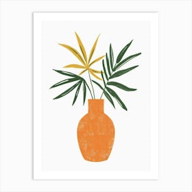 Orange Vase With Leaves 1 Art Print