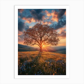 Lone Tree At Sunset Art Print