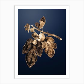 Gold Botanical Fig on Midnight Navy n.3266 Art Print