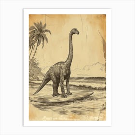 Vintage Brachiosaurus Dinosaur On A Surf Board 2 Art Print