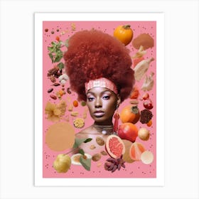 Afro Collage Portrait Pink Fruits 12 Art Print