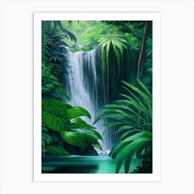 Waterfalls In A Jungle Waterscape Crayon 2 Art Print