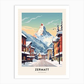 Vintage Winter Travel Poster Zermatt Switzerland 3 Art Print