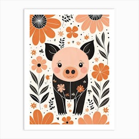 Floral Cute Baby Pig Nursery (2) Art Print