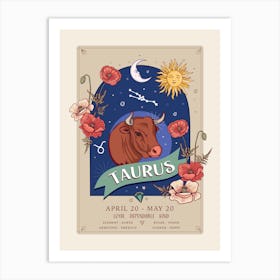 Zodiac Sign Taurus Art Print