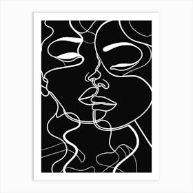 Black And White Abstract Women Faces In Line 5 Art Print