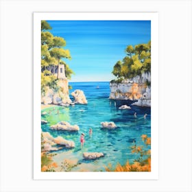 Swimming In Paros Greece 3 Watercolour Art Print