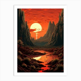 Volcanic Landscape Pixel Art 1 Art Print