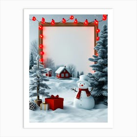 Christmas Frame With Snowman Art Print