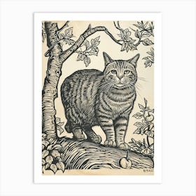 Manx Cat Relief Illustration 2 Art Print