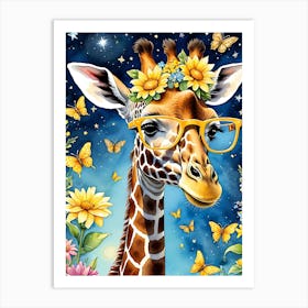 Giraffe With Glasses Art Print