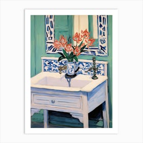 Bathroom Vanity Painting With A Freesia Bouquet 2 Art Print