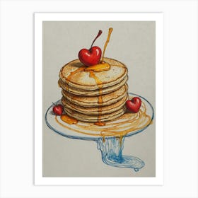 Pancakes With Cherry Syrup Art Print