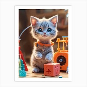 Kitten Playing With Toys 3d Print Art Print