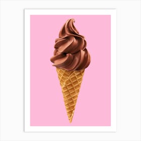 Chocolate Ice Cream Cone On A Pink Background Print Art Print