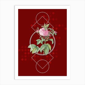 Vintage Pink Agatha Rose Botanical with Geometric Line Motif and Dot Pattern n.0264 Art Print