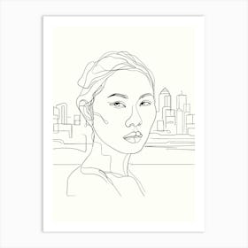 Portrait Of A Woman Hand Drawing Line Art 14 Art Print