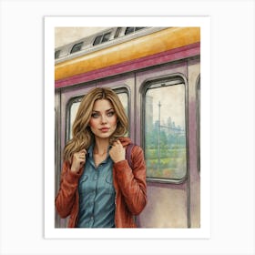 Girl On A Train Art Print