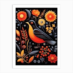 Folk Bird Illustration Blackbird 3 Art Print