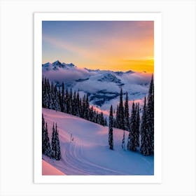 Stubaier Gletscher, Austria Sunrise Skiing Poster Art Print