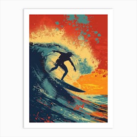 Big Wave Surfing - Surfer On A Wave Art Print