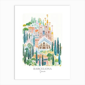 Barcelona Spain Gouache Travel Illustration Art Print