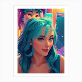 Fantasy Blue Haired Girl Art Print