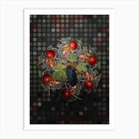 Vintage San Columbano Grapes Fruit Wreath on Dot Bokeh Pattern n.0232 Art Print
