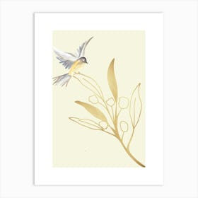 Gold Flowers Leafs Bird Art Print Art Print