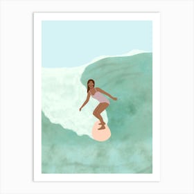 Surfer Girl Riding A Wave Summer Art Print