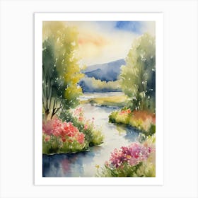 Watercolor Of A River Art Print