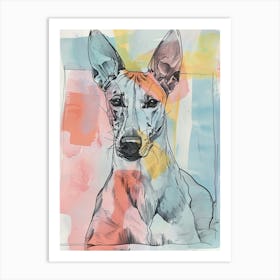 Pastel Watercolour Ibizan Hound Dog Line Illustration 4 Art Print