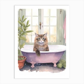 Laperm Cat In Bathtub Botanical Bathroom 2 Art Print