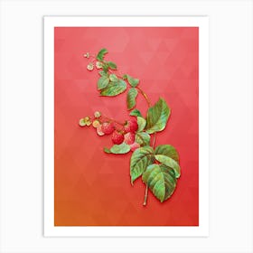 Vintage Red Berries Botanical Art on Fiery Red Art Print