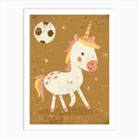 Unicorn Playing Football Muted Pastel 1 Art Print