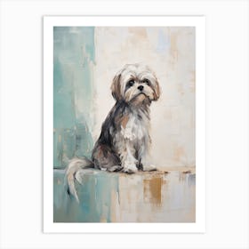 Shih Tzu Dog, Painting In Light Teal And Brown 0 Art Print