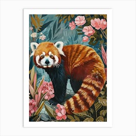Floral Animal Painting Red Panda 1 Art Print