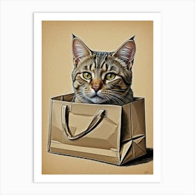 Cat In A Shopping Bag Art Print