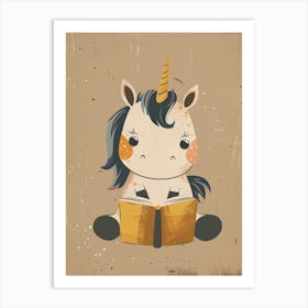 Unicorn Reading A Book Muted Pastels 1 Art Print