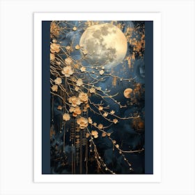 Moon And Flowers 2 Art Print