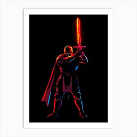 Warrior Neon Color Silhouette Art Print