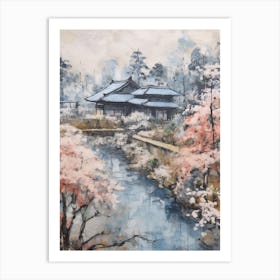 Winter City Park Painting Kenrokuen Garden Kanazawa Japan 3 Art Print